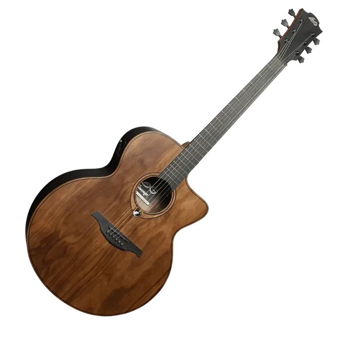 LAG Guitarra Acústica Jumbo Electroacústica Sauvage Lag Natural Satinado Tapa Sólida Brankowood Fondo Aros Eucalipto Cutaway Electrónica Stage LAG Funda Incluida