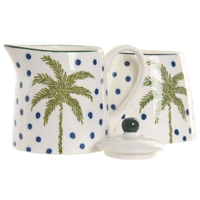 DKD Home Decor Set de 2 Azucareros de Porcelana Palmeras Palm 25 Verde y Azul