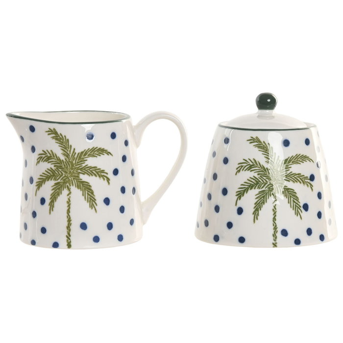 DKD Home Decor Set de 2 Azucareros de Porcelana Palmeras Palm 25 Verde y Azul
