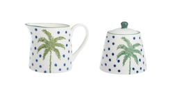 DKD Home Decor Set de 2 Azucareros de Porcelana Palmeras Palm 25 Verde y Azul