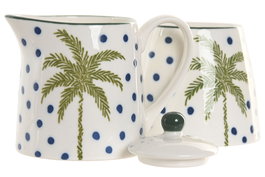 DKD Home Decor Palm 25 Azucarero Tropical Porcelana Verde Azul 7.6 x 7.8 x 11 cm Set de 2
