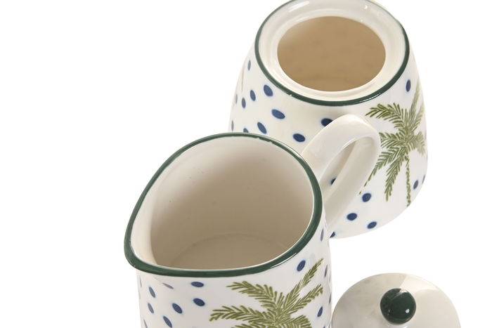 DKD Home Decor Palm 25 Azucarero Tropical Porcelana Verde Azul 7.6 x 7.8 x 11 cm Set de 2
