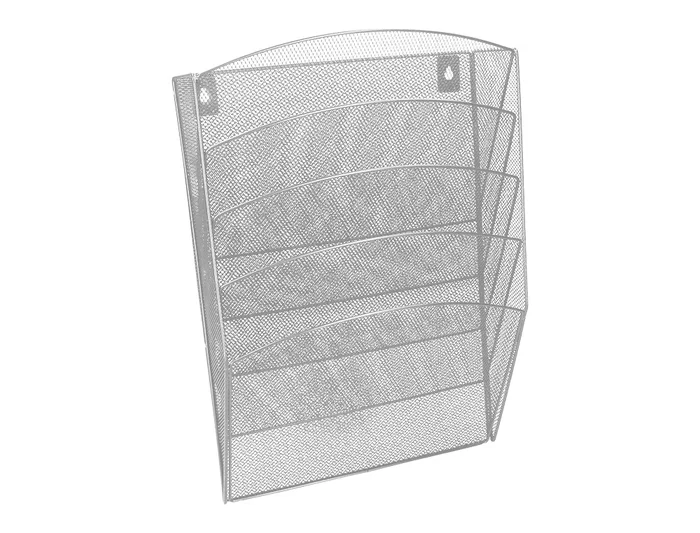 Q-connect Expositor Mural de Pared con 5 Bandejas DIN A4 Plateado Metalico 9,3x31,5x44 cm