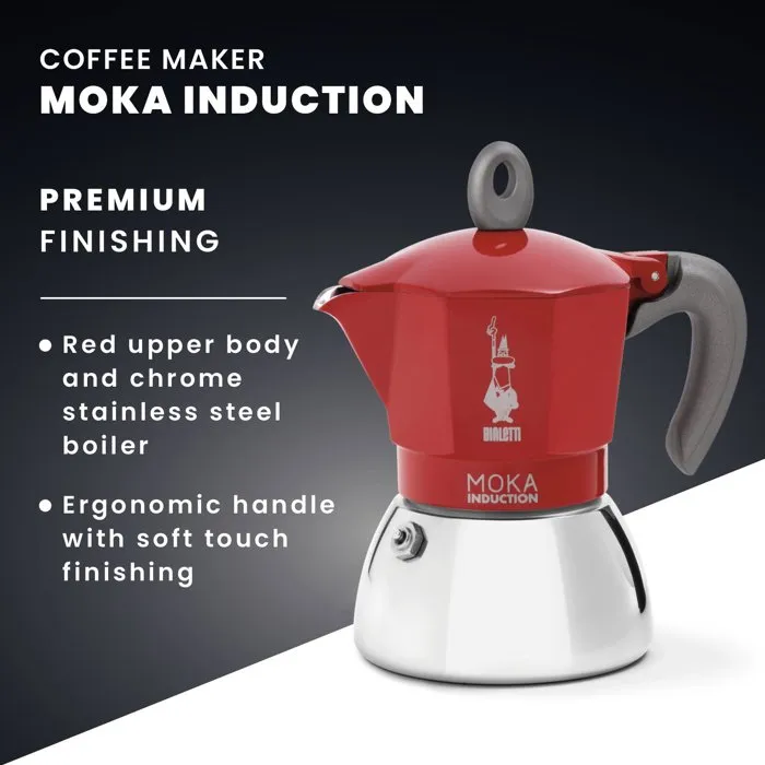 Bialetti - Cafetera Italiana MOKA Inducción Roja 4 Tazas 150 ml - BIA8006363029254