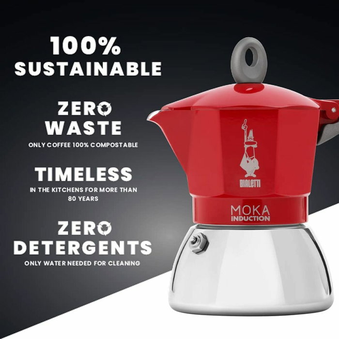 Bialetti - Cafetera Italiana MOKA Inducción Roja 4 Tazas 150 ml - BIA8006363029254