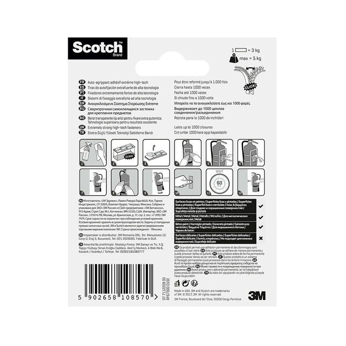 Scotch Tira de autofijación Extreme transparente, max 5 kg, 25mm x 76mm, 2 uds