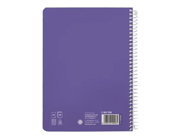 Liderpapel Cuaderno Espiral Pautaguía A5 Tapa Dura Lila Liderpapel Cuaderno Espiral Pautaguía A5 Tapa Dura Lila