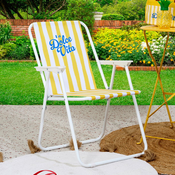 Home Deco Factory Silla Plegable Amarilla, Colección Dolce Vita, Estructura de Metal, Ideal para Interiores y Exteriores