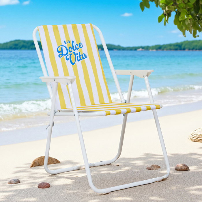 Home Deco Factory Silla Plegable Amarilla, Colección Dolce Vita, Estructura de Metal, Ideal para Interiores y Exteriores