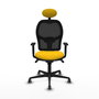 Silla de oficina Jorquera con mecanismo Sincro tapizada con Tela color Amarillo y malla color Negro. Equipada con lumbar 1D, Brazos 1D, Cabecero Fijo y Ruedas 65 mm parqué