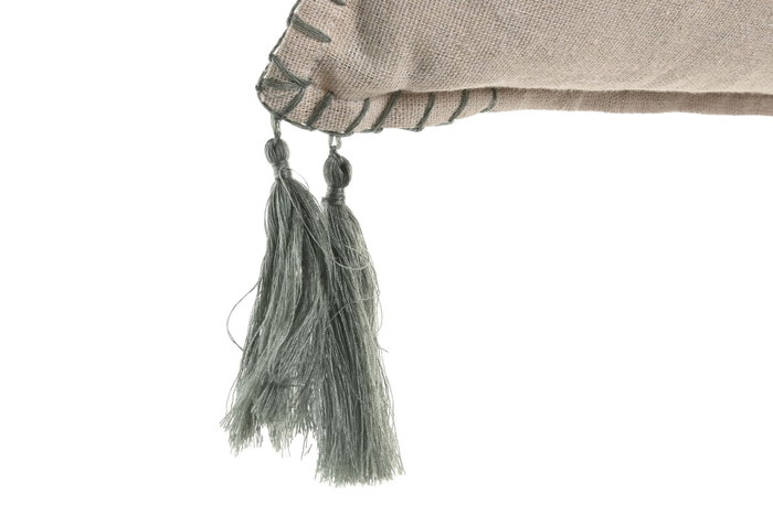 DKD Home Decor Cojín de Algodón y Yute con Borlas, 45x45 cm, Natural y Verde DKD Home Decor Cojín de Algodón y Yute con Borlas, 45x45 cm, Natural y Verde