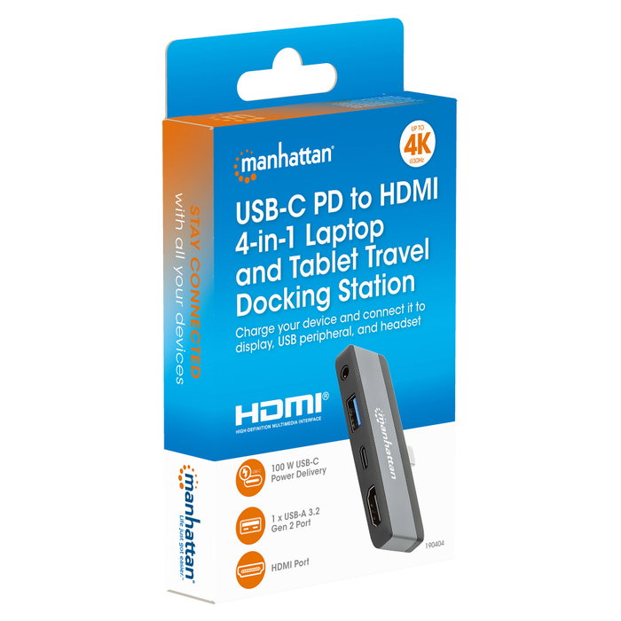 MANHATTAN Docking station móvil USB-C 4 en 1 con HDMI 4K y PD 100W Gris MANHATTAN Docking station móvil USB-C 4 en 1 con HDMI 4K y PD 100W Gris