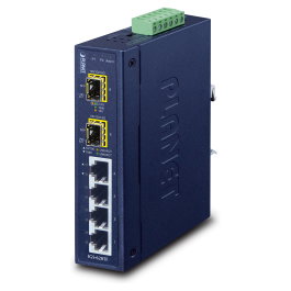 PLANET IGS-620TF Switch Industrial Gigabit No Administrado, 4xPuerto 10/100/1000T RJ-45 + 2xRanura 1000X SFP, Montaje Pared/DIN, Metal Azul IP30