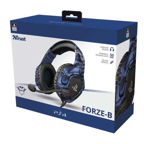 Trust Auriculares Gaming GXT 488 Forze para PS4 con Micrófono, Conector 3,5mm, Negro/Azul, 23532