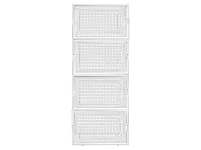 Kipit Set 4 Organizador Apilable Zapatero Plástico Blanco/Transparente 37 x 6 x 32.5 cm (Set de 6)