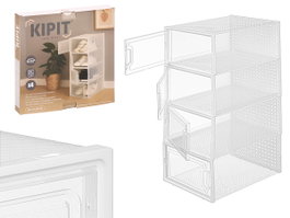 Kipit Set 4 Organizador Apilable Zapatero Plástico Blanco/Transparente 37 x 6 x 32.5 cm (Set de 6)