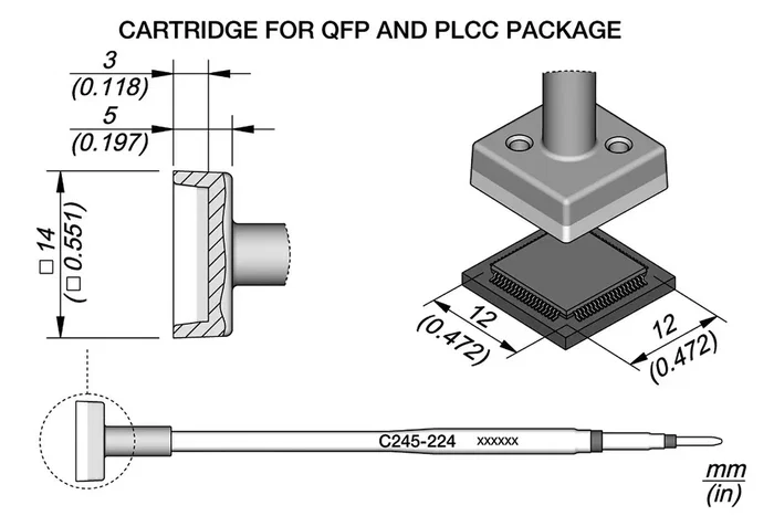 JBC TOOLS Pico especial prolongado 12x12mm