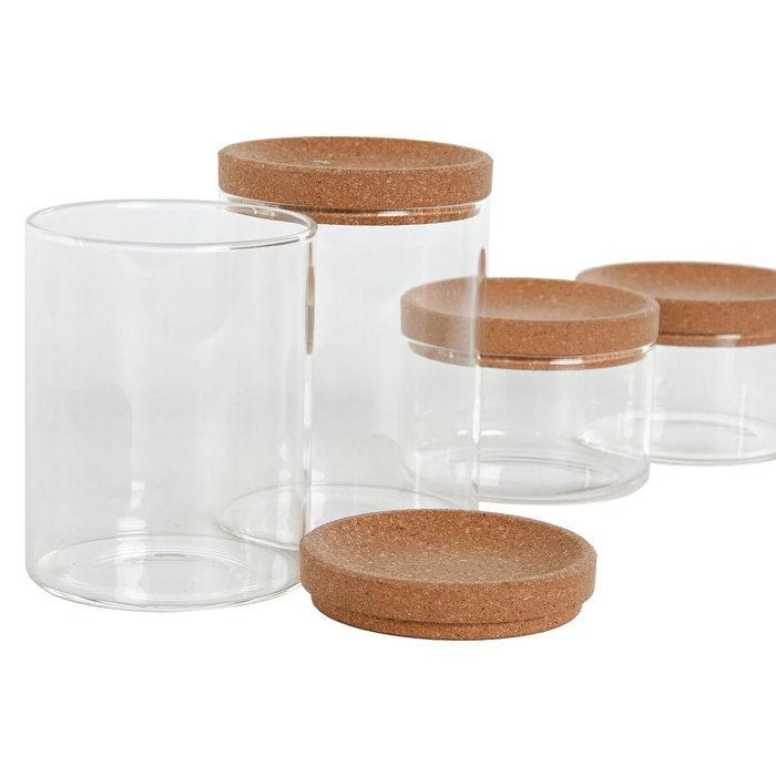 DKD Home Decor Set de 5 Botes de Borosilicato con Corcho 26x10x12 Algodonero