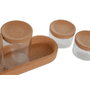 DKD Home Decor Set de 5 Botes de Borosilicato con Corcho 26x10x12 Algodonero