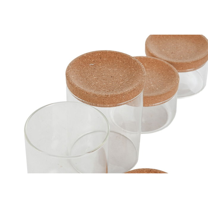 DKD Home Decor Set de 5 Botes de Borosilicato con Corcho 26x10x12 Algodonero