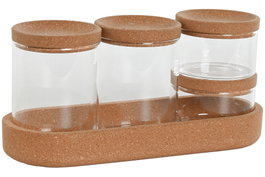 DKD Home Decor Set de 5 Botes de Borosilicato con Corcho 26x10x12 Algodonero