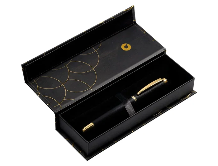 Belius Passion d'or Pluma Estilográfica Aluminio Negro y Dorado Tinta Azul Caja de Diseño M