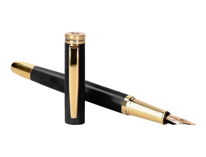 Belius Passion d'or Pluma Estilográfica Aluminio Negro y Dorado Tinta Azul Caja de Diseño M