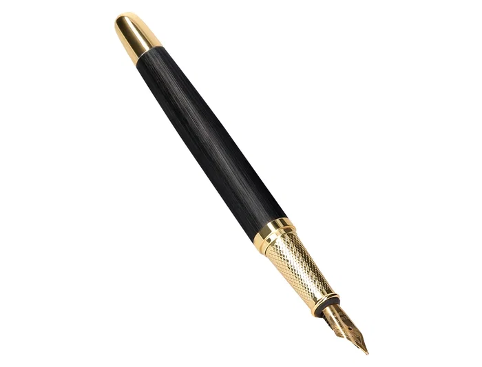 Belius Passion d'or Pluma Estilográfica Aluminio Negro y Dorado Tinta Azul Caja de Diseño M