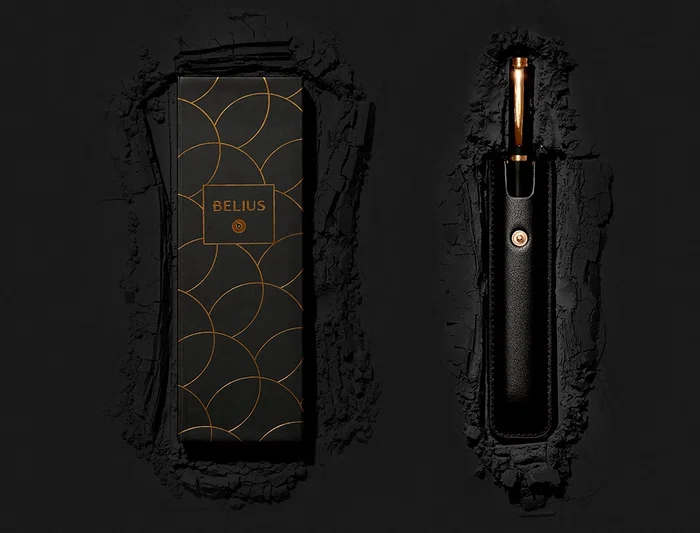 Belius Passion d'or Pluma Estilográfica Aluminio Negro y Dorado Tinta Azul Caja de Diseño M