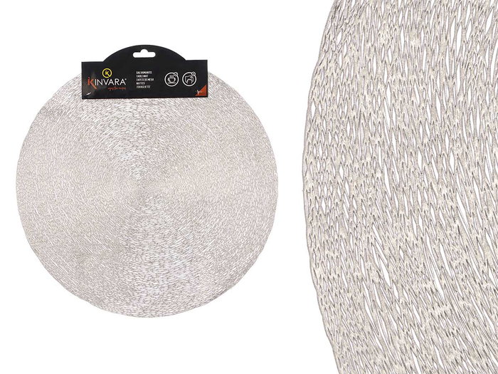Kinvara Salvamantel Redondo Rayas Plateado PVC 38x38x1 cm (Set de 48) Kinvara Salvamantel Redondo Rayas Plateado PVC 38x38x1 cm (Set de 48)