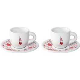 Bialetti Set Moka Heart de 2 tazas con platos de base de café espresso