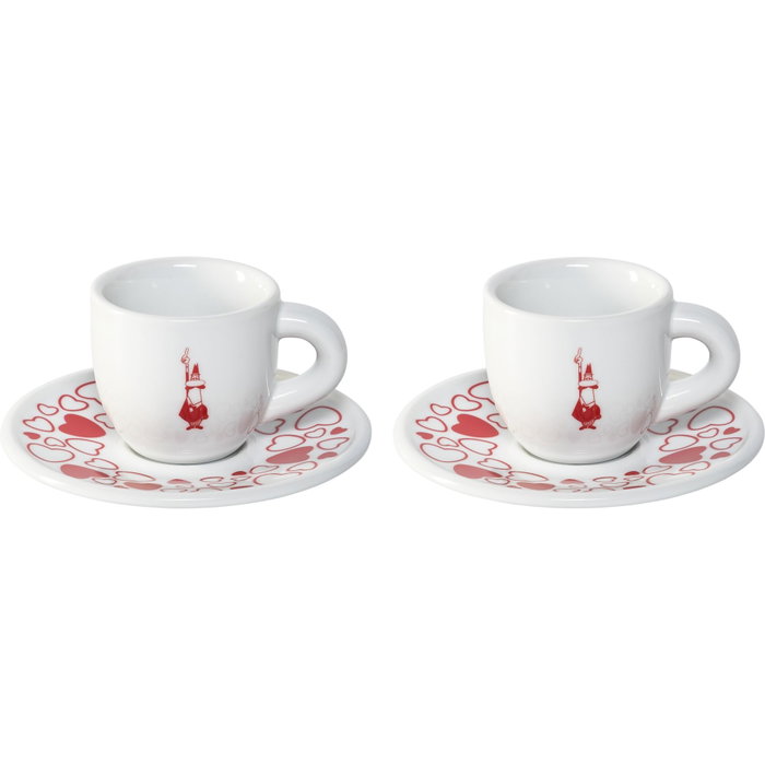 Bialetti Set Moka Heart de 2 tazas con platos de base de café espresso Bialetti Set Moka Heart de 2 tazas con platos de base de café espresso