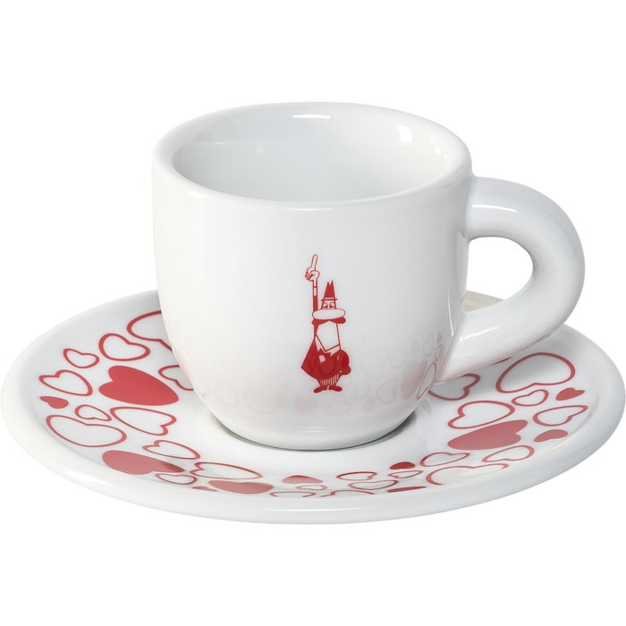 Bialetti Set Moka Heart de 2 tazas con platos de base de café espresso Bialetti Set Moka Heart de 2 tazas con platos de base de café espresso