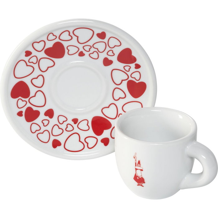 Bialetti Set Moka Heart de 2 tazas con platos de base de café espresso Bialetti Set Moka Heart de 2 tazas con platos de base de café espresso