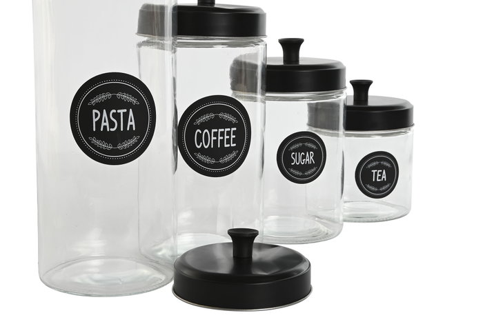 DKD Home Decor Set de 4 Botes de Cristal Negro