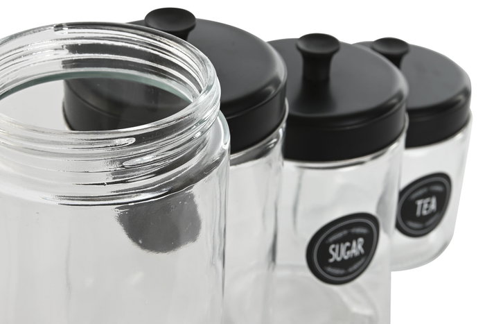 DKD Home Decor Set de 4 Botes de Cristal Negro