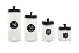 DKD Home Decor Set de 4 Botes de Cristal Negro
