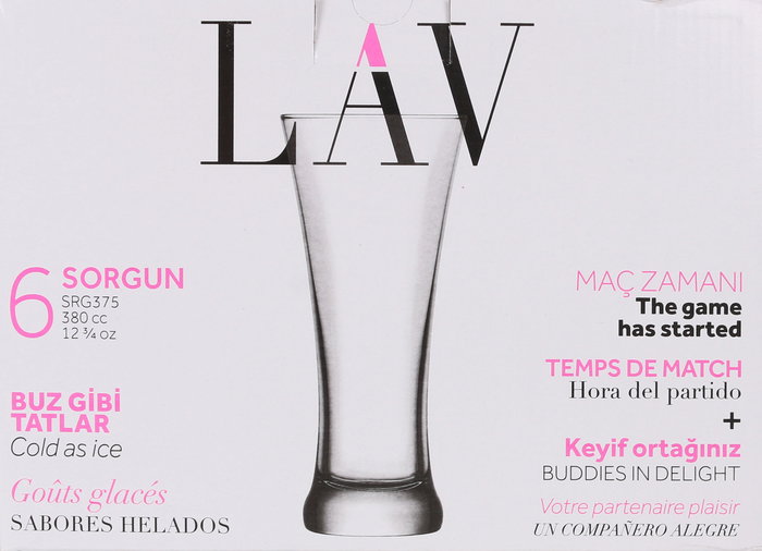 Lav Set de 6 Vasos para Cerveza "Sor", 380 cc / 0.38 L, Dimensiones: 8.2 x 8.2 x 18.5 cm, Peso: 354 g por vaso, Colección Vasos Lav (4 Cajas)