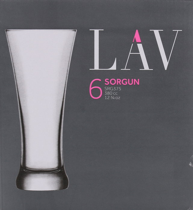 Lav Set de 6 Vasos para Cerveza "Sor", 380 cc / 0.38 L, Dimensiones: 8.2 x 8.2 x 18.5 cm, Peso: 354 g por vaso, Colección Vasos Lav (4 Cajas)