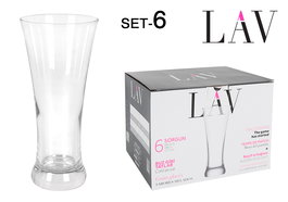 Lav Set de 6 Vasos para Cerveza "Sor", 380 cc / 0.38 L, Dimensiones: 8.2 x 8.2 x 18.5 cm, Peso: 354 g por vaso, Colección Vasos Lav (4 Cajas)