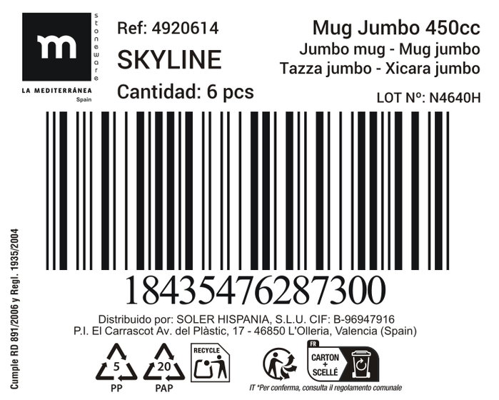 La Mediterranea Taza Jumbo Skyline 450cc