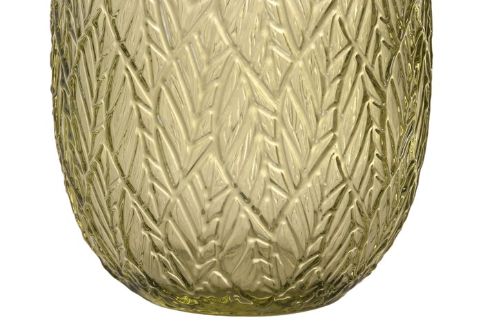 DKD Home Decor Set de 6 Vasos de Cristal Verde con Relieve de Hojas de 360 ml