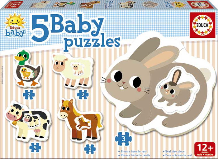Educa 17574 Puzzles Progresivos Animalitos de la Granja para Bebés +12 Meses