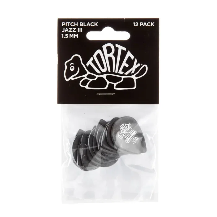 Dunlop Púas Tortex Jazz III Pitch Black 1,50 mm (Pack de 12)