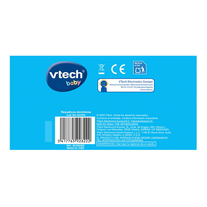 V-Tech Pequefoca Dormilona Luz de Noche 80-592822, Peluche Luminoso con Melodías para Dormir