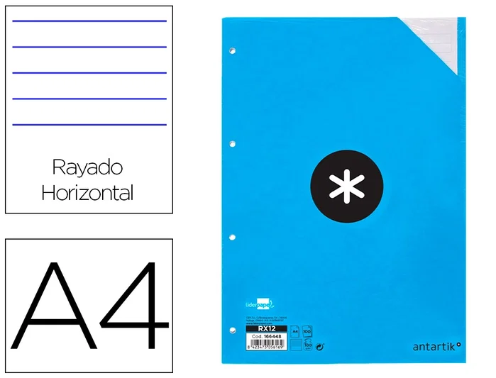 Antartik Recambio A4 100 Hojas 100g Rayado Horizontal Bandas 5 Colores Antartik Recambio A4 100 Hojas 100g Rayado Horizontal Bandas 5 Colores