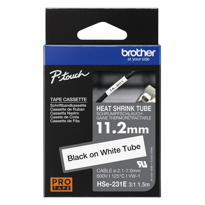 Brother HSe-231E Cinta Tubo Termorretráctil Negro sobre Blanco Brother HSe-231E Cinta Tubo Termorretráctil Negro sobre Blanco