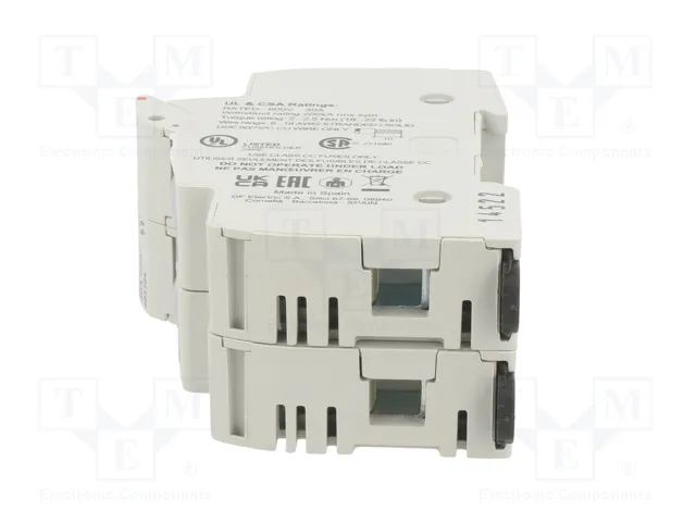 DF ELECTRIC Portafusibles PMX de 2 polos para raíl DIN, 30A, 600VAC