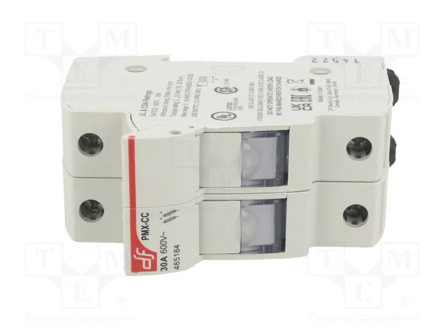 DF ELECTRIC Portafusibles PMX de 2 polos para raíl DIN, 30A, 600VAC
