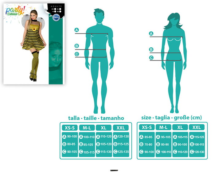 Disfraz de Abeja para Mujer Adulto con Diadema, Vestido y Alas - Talla XS-S Disfraz de Abeja para Mujer Adulto con Diadema, Vestido y Alas - Talla XS-S